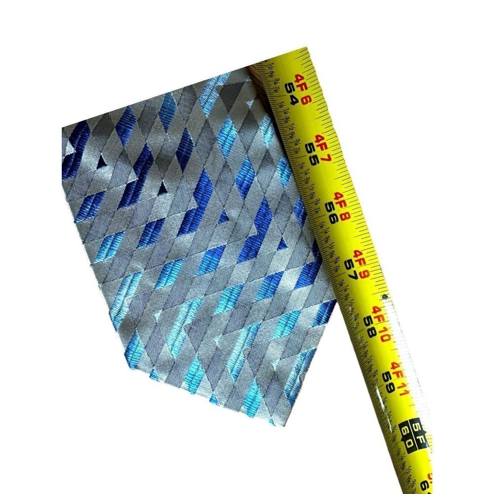 Vakko 100% Silk Mens Tie Geometric Iridescent Woven Classy Formal Beige Blue - Picture 3 of 5
